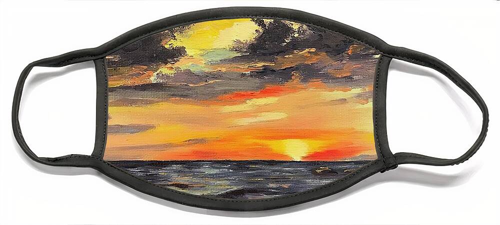 Seascapes Face Mask featuring the painting Ocean Sunset by Sherrell Rodgers