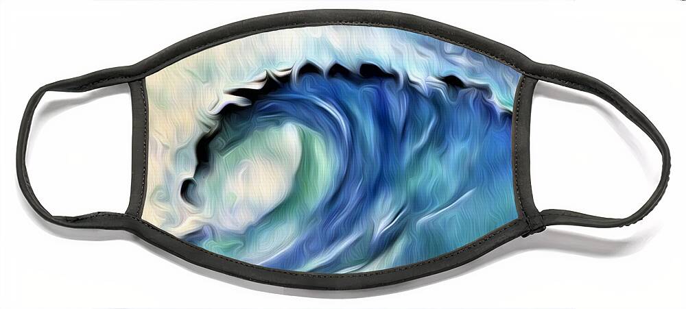 Ocean Wave Face Mask featuring the digital art Ocean Wave Abstract - Blue by Ronald Mills