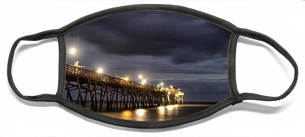 Oceanana Fishing Pier Face Mask featuring the photograph Oceanana Fishing Pier by Night by Bob Decker