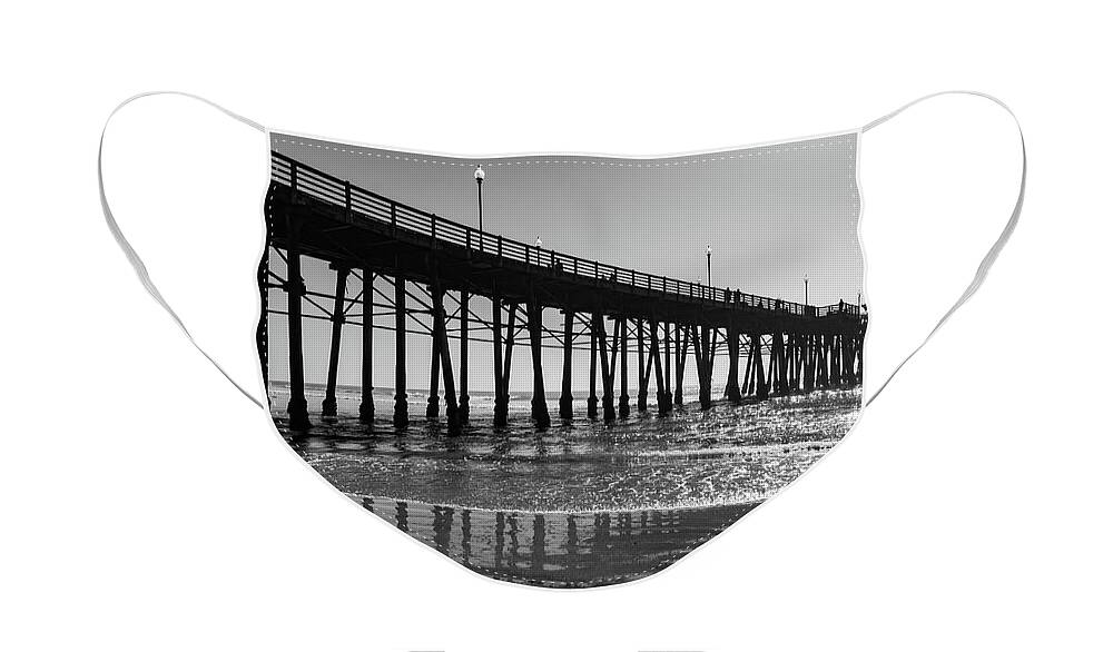 Oceanside Pier Face Mask featuring the photograph Oceanside Pier in Black and White by Liz Albro