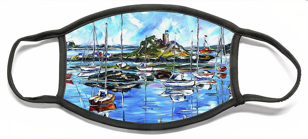 Harbor Scene Face Mask featuring the painting Off The Coasts Of Brittany by Mirek Kuzniar