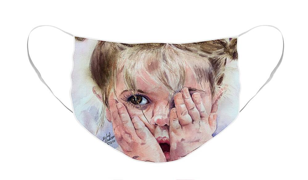 Expressive Child Face Mask featuring the painting Oh My by Michal Madison