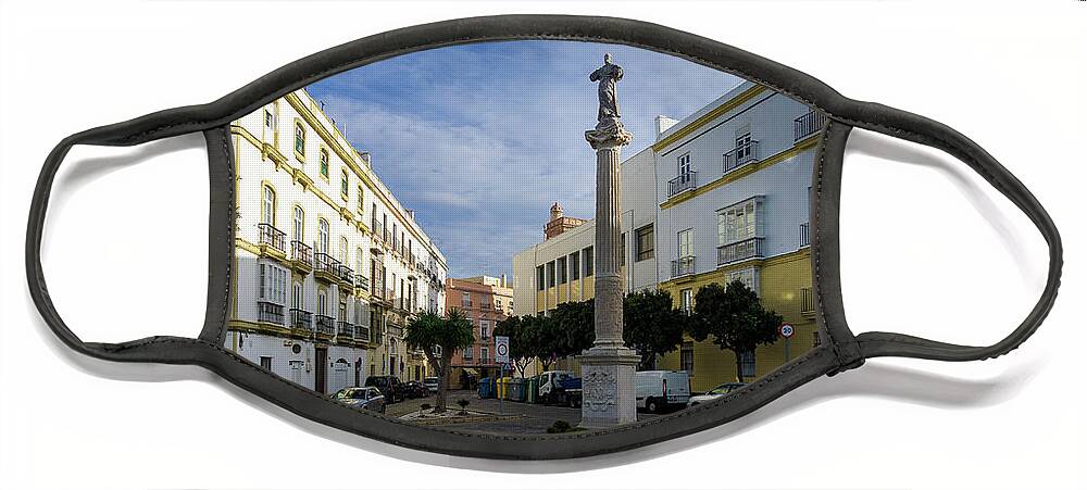Seafront Face Mask featuring the photograph Old Cadiz Center Street Blue Sky Andalusia by Pablo Avanzini