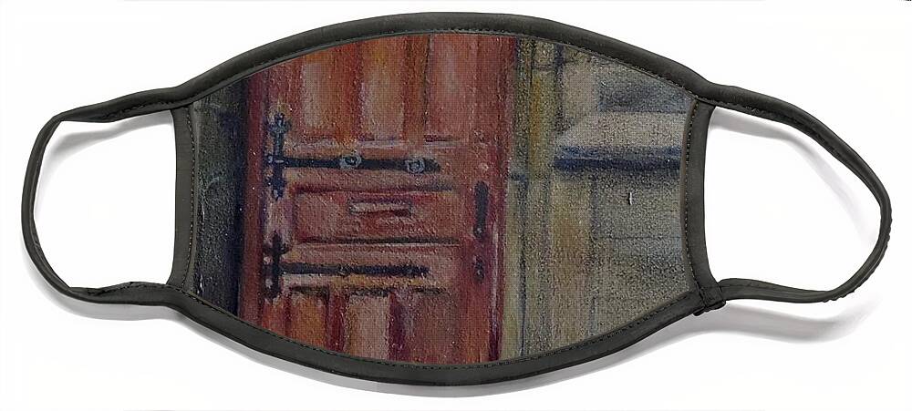 Old Door Face Mask featuring the painting Old Chuch Door by Walt Maes