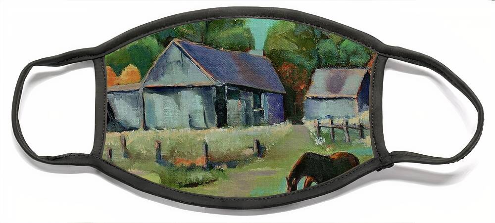 Farm Face Mask featuring the painting Old farm barns by Lana Sylber