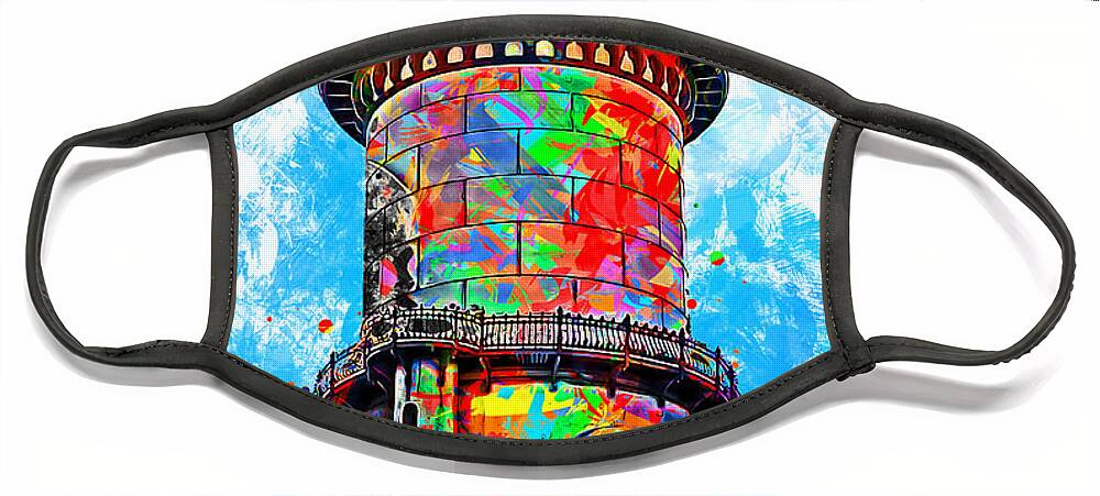 Old Water Tower Face Mask featuring the digital art Old Fresno Water Tower - colorful painting by Nicko Prints