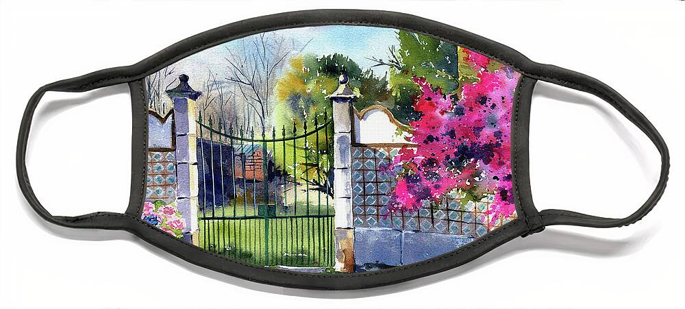 Portugal Face Mask featuring the painting Old Gate In Portugal Painting by Dora Hathazi Mendes