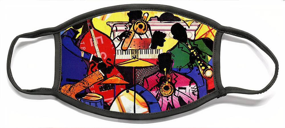 Everett Spruill Face Mask featuring the painting Old School Jazz by Everett Spruill