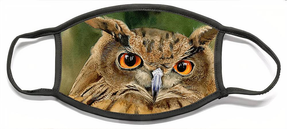 Owl Face Mask featuring the painting Old Wise Owl by Espero Art