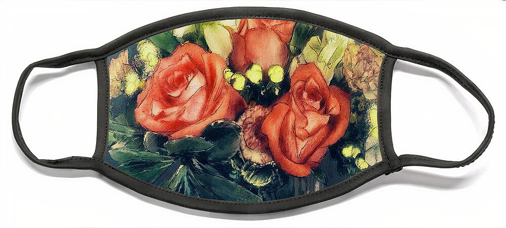 Flower Face Mask featuring the digital art Old World Bouquet by Lois Bryan