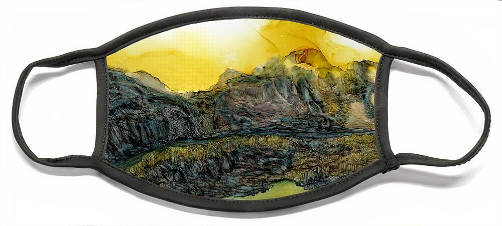 Mountains Face Mask featuring the painting On the low road by Angela Marinari
