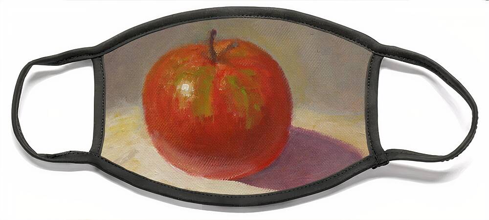 Realism Face Mask featuring the painting One Apple on White Cloth by Donelli DiMaria