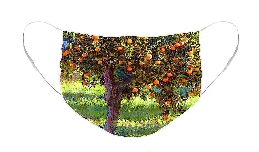 Landscape Face Mask featuring the painting Orange Fruit Tree by Jane Small