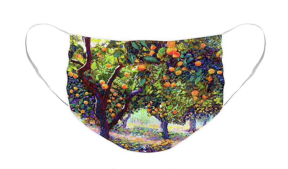 Landscape Face Mask featuring the painting Orange Grove of Citrus Fruit Trees by Jane Small
