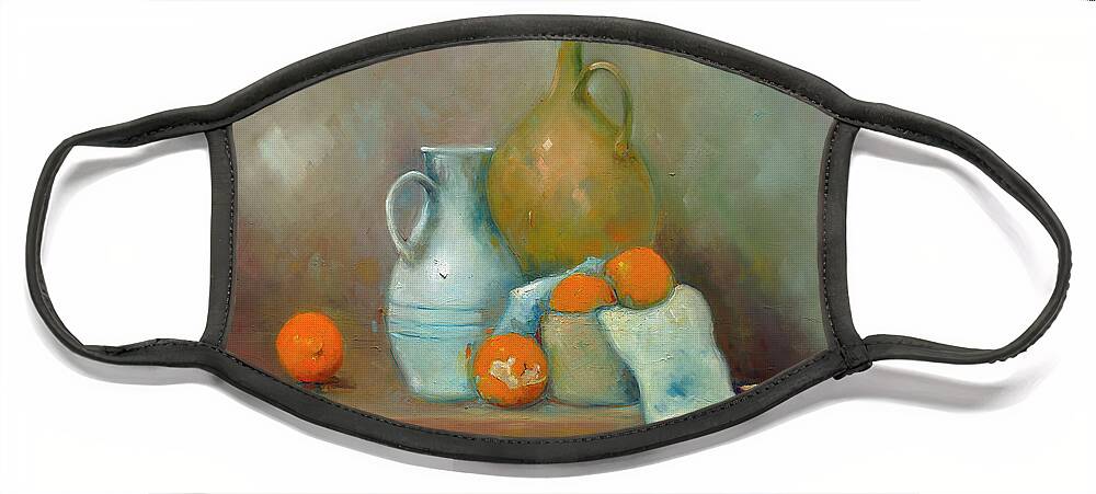 Still Life Face Mask featuring the painting Orange Peel by Roger Clarke