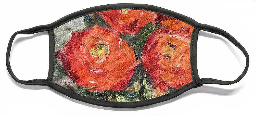 Roses Face Mask featuring the painting Orange Roses by Roxy Rich