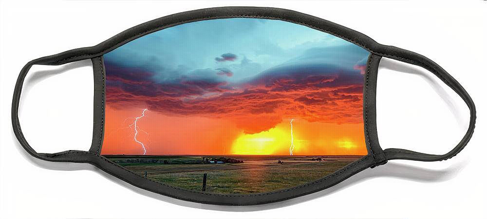 Lightning Face Mask featuring the photograph Orange Sunset by Laura Hedien