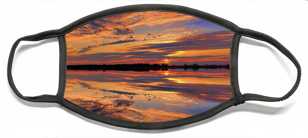 Mead Face Mask featuring the photograph Orange Sunset Over South Rice Lake by Dale Kauzlaric