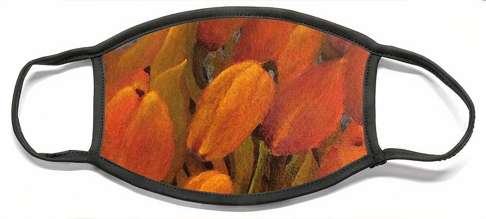 Room Face Mask featuring the painting Orange tulips by Milly Tseng