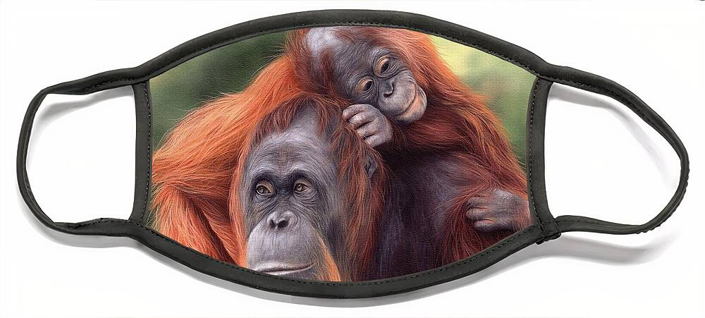 Orangutans Face Mask featuring the painting Orangutans Painting by Rachel Stribbling