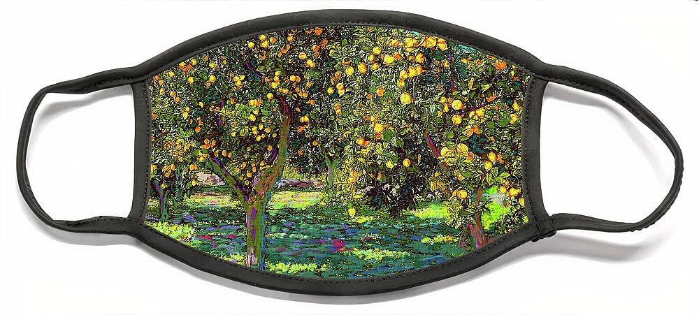 Landscape Face Mask featuring the painting Orchard of Lemon Trees by Jane Small