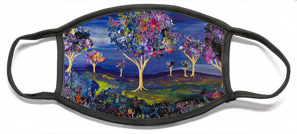 Landscape Collage Trees Orchard Face Mask featuring the painting Orchard On The Hill 7697B by Priscilla Batzell Expressionist Art Studio Gallery