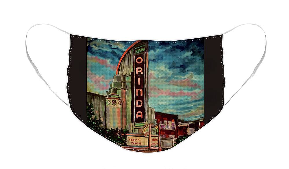 Orinda Face Mask featuring the painting Orinda Theater by Joel Tesch