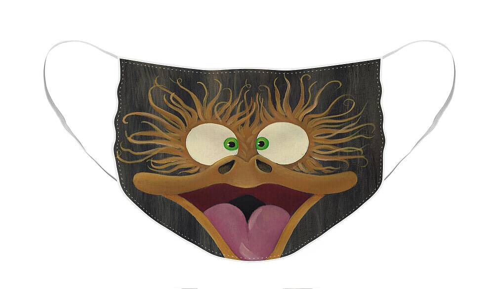 Ostrich Face Mask Face Mask featuring the painting Ostrich Laugh Face Mask by Debbie Marconi