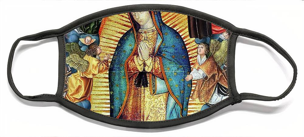 Guadalupe Face Mask featuring the mixed media Our Lady of Guadalupe and Angels by Mixed Media