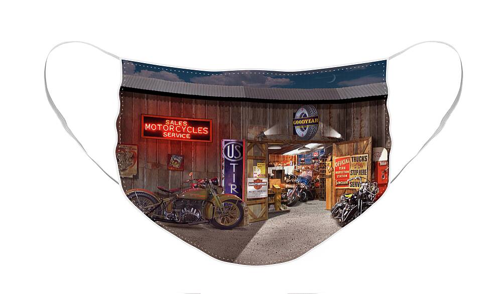 Motorcycle Shop Face Mask featuring the photograph Outside the Motorcycle Shop by Mike McGlothlen