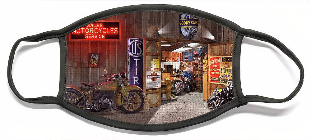 Motorcycle Shop Face Mask featuring the photograph Outside the Motorcycle Shop by Mike McGlothlen