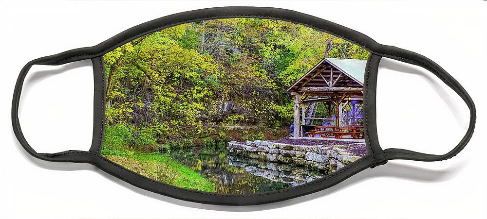 Ozarks Face Mask featuring the photograph Ozarks Fall BBQ Pavilion by Jennifer White