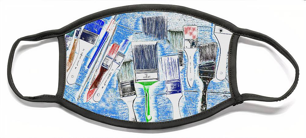 Paintbrushes Face Mask featuring the mixed media Paintbrush Abstract by Kae Cheatham