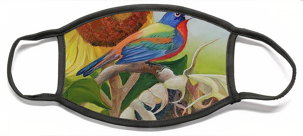 Painted Bunting Bird Face Mask featuring the painting Painted Bird by Connie Rish