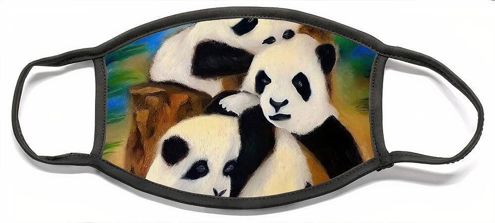 Cute Face Mask featuring the painting Painting Panda cute panda nature animal bear blac by N Akkash