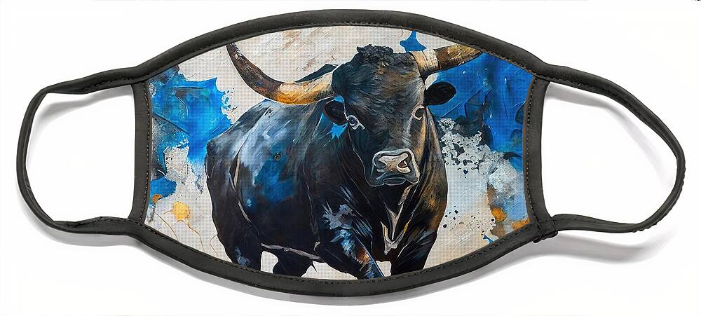 Watercolor Face Mask featuring the painting Painting Toro watercolor cow bull mammal head dra by N Akkash