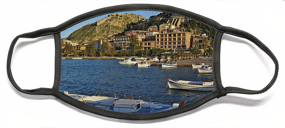 Nafplio Face Mask featuring the photograph Palamidi from the harbor by Sean Hannon