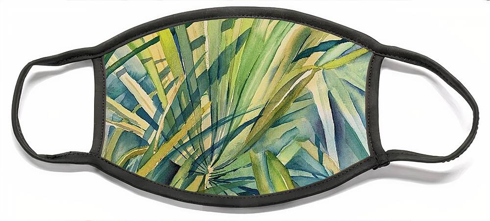 Palm Face Mask featuring the painting Palm leaves by Liana Yarckin