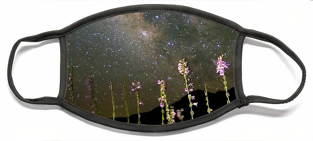 Great Basin Face Mask featuring the photograph Palmer's Penstemon and Milky Way by Gretchen Baker