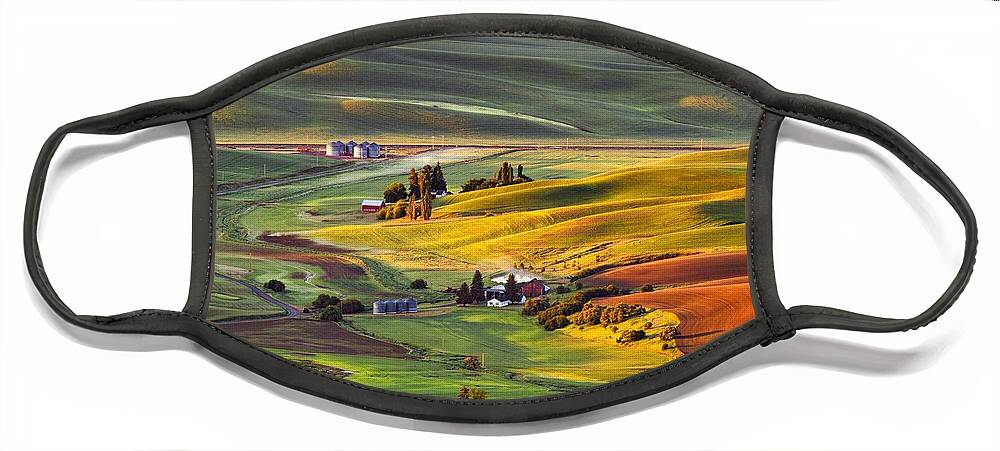 Palouse Farming As Seen From Steptoe Butte Face Mask featuring the photograph Palouse farming as seen from Steptoe Butte by Lynn Hopwood