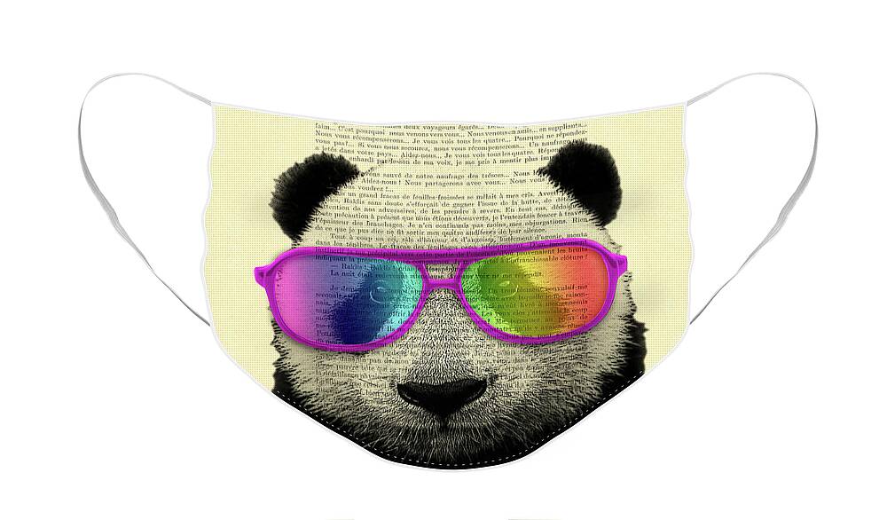Panda Face Mask featuring the mixed media Panda bear with cool sunglasses, wildlife animal with rainbow glasses by Madame Memento