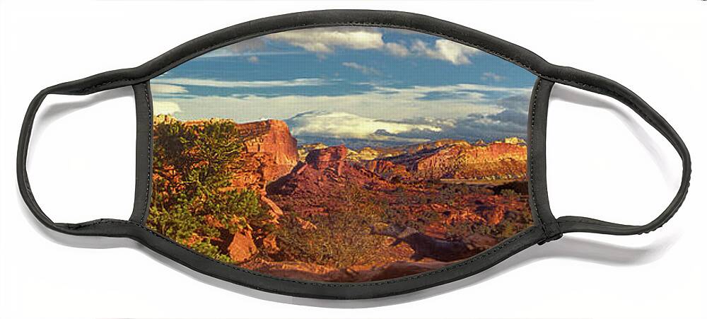 Dave Welling Face Mask featuring the photograph Panorama Near Waterpocket Fold Capitol Reef National Park by Dave Welling