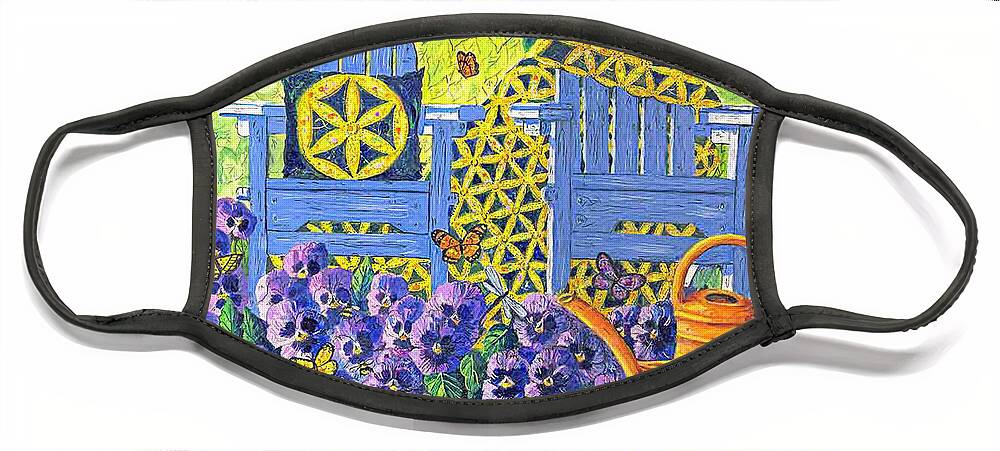 Purple Pansies Face Mask featuring the painting Pansy Quilt Garden by Diane Phalen
