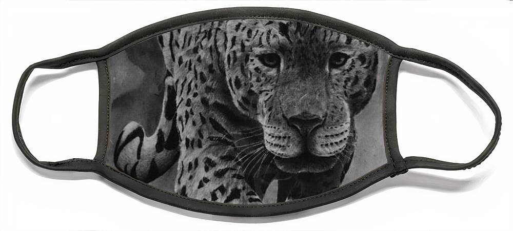 Jaguar Drawing Face Mask featuring the drawing Panthera by Greg Fox