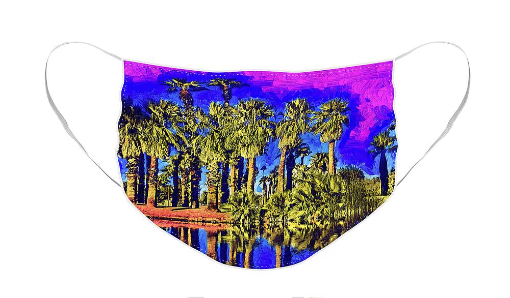Palm-trees Face Mask featuring the digital art Papago Palms by Kirt Tisdale
