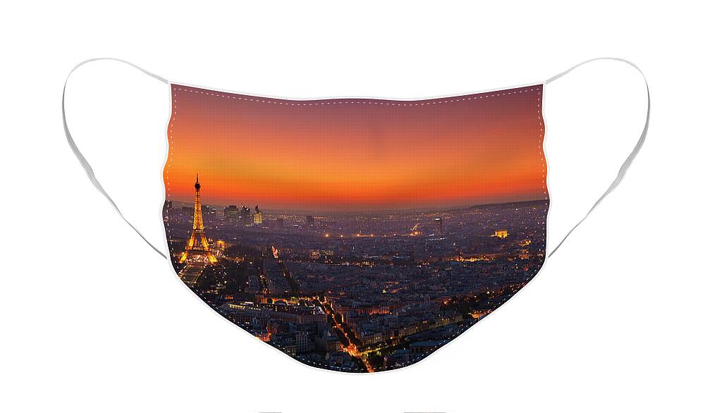 Paris Skyline Face Mask featuring the photograph Paris Skyline at Sunset by Neale And Judith Clark