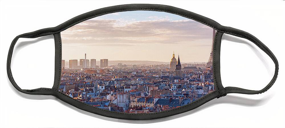 Paris Face Mask featuring the photograph Paris skyline with eiffel tower at sunset by Philippe Lejeanvre