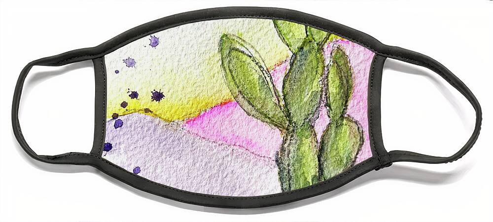 Pastel Face Mask featuring the painting Pastel Cactus by Roxy Rich