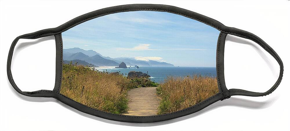 Beach Face Mask featuring the photograph Path overlooking Haystack Rock by Matthew DeGrushe
