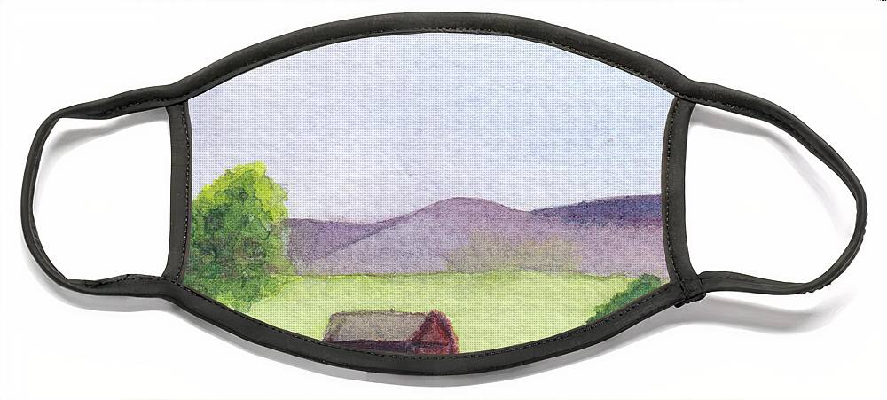 Berkshires Face Mask featuring the painting Pause at Barn by Anne Katzeff